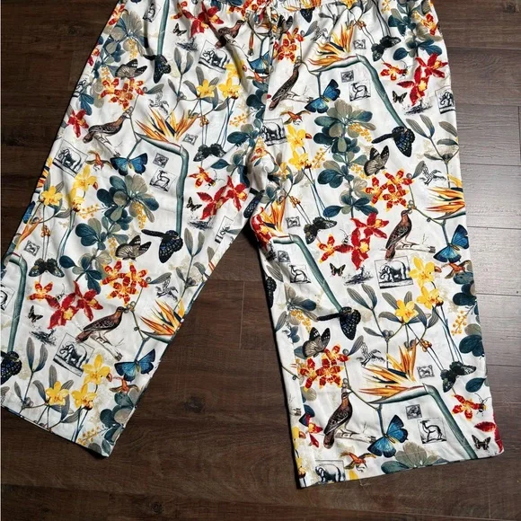 Nicole Miller Floral and Butterfly Print Drawstring Ankle Pants. - Picture 7 of 7